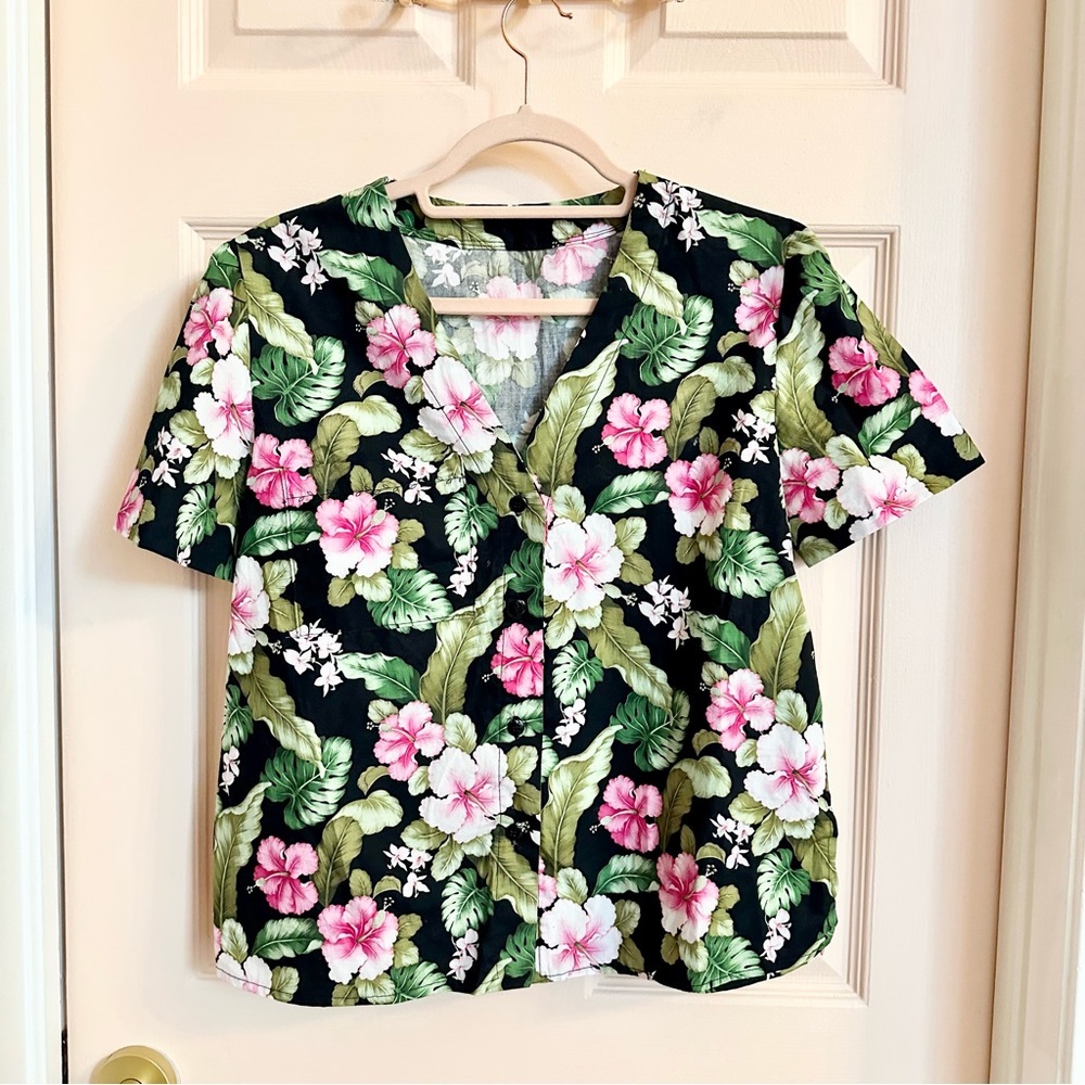 Pink and black Hawaiian button up